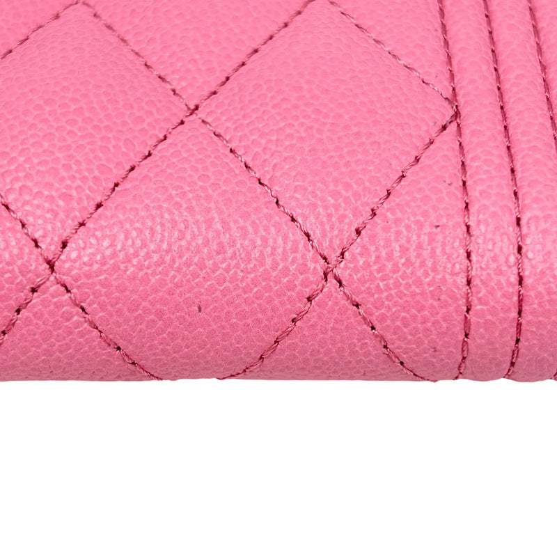 CHANEL Boy Chanel Zippy Coin Case Compact Wallet in Caviar Skin - Pink 