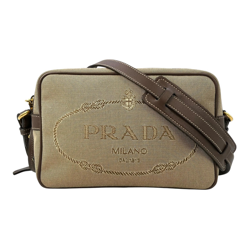 PRADA プラダロゴ ジャカード ショルダーバッグ - ベージュ