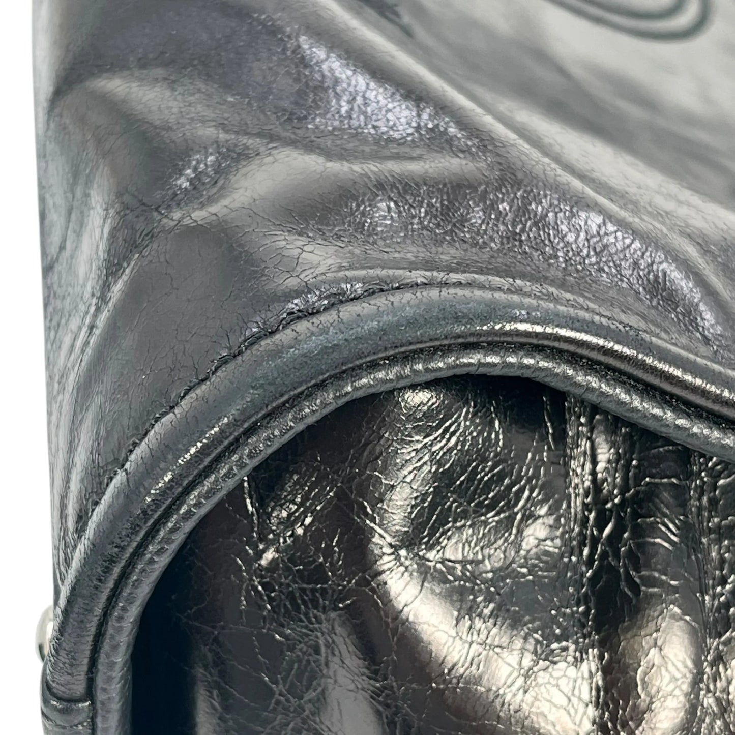 CHANEL ドーヴィルMM グレイズドレザー トートバッグ - ブラック