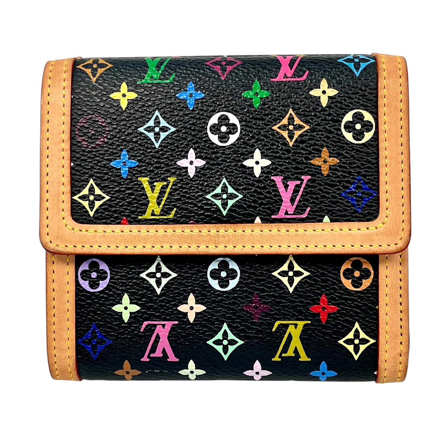 Louis Vuitton Monogram Multicolore Porte Monnaie Carte Credit Tri-fold Compact Wallet - Noir Black 