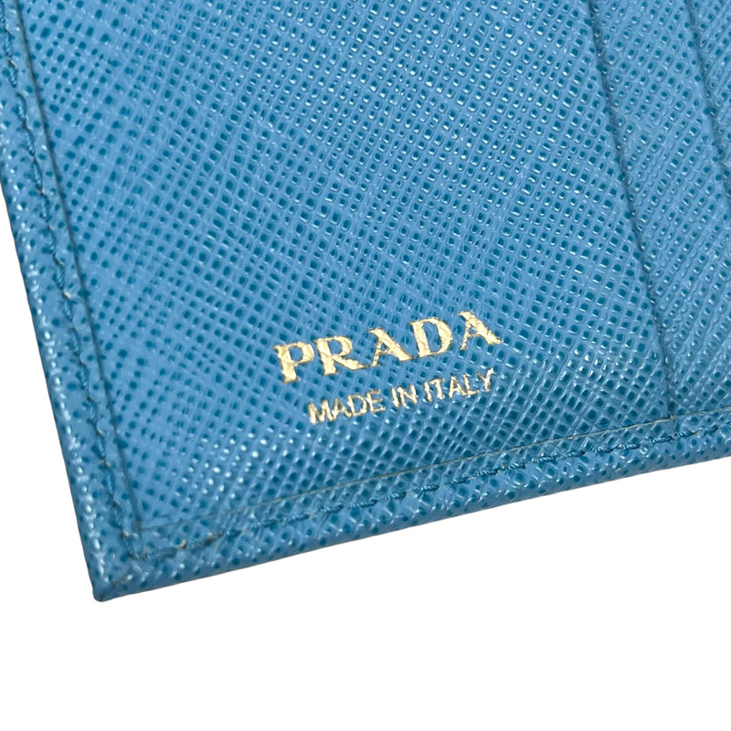 PRADA Saffiano Ribbon Tri-fold Compact Wallet - Blue 