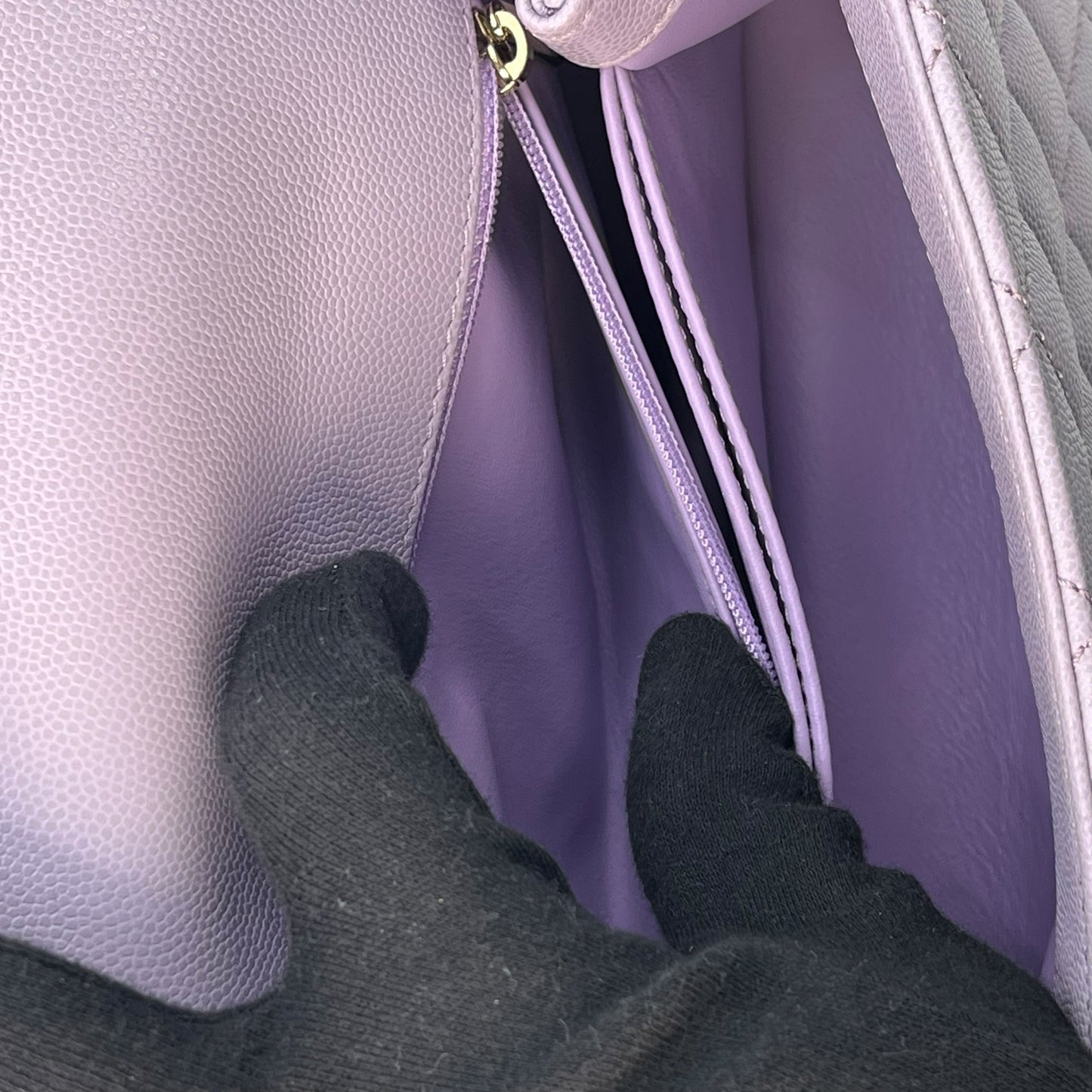 CHANEL Matelasse Caviar Leather Coco Handle Chain Shoulder Bag - Purple 