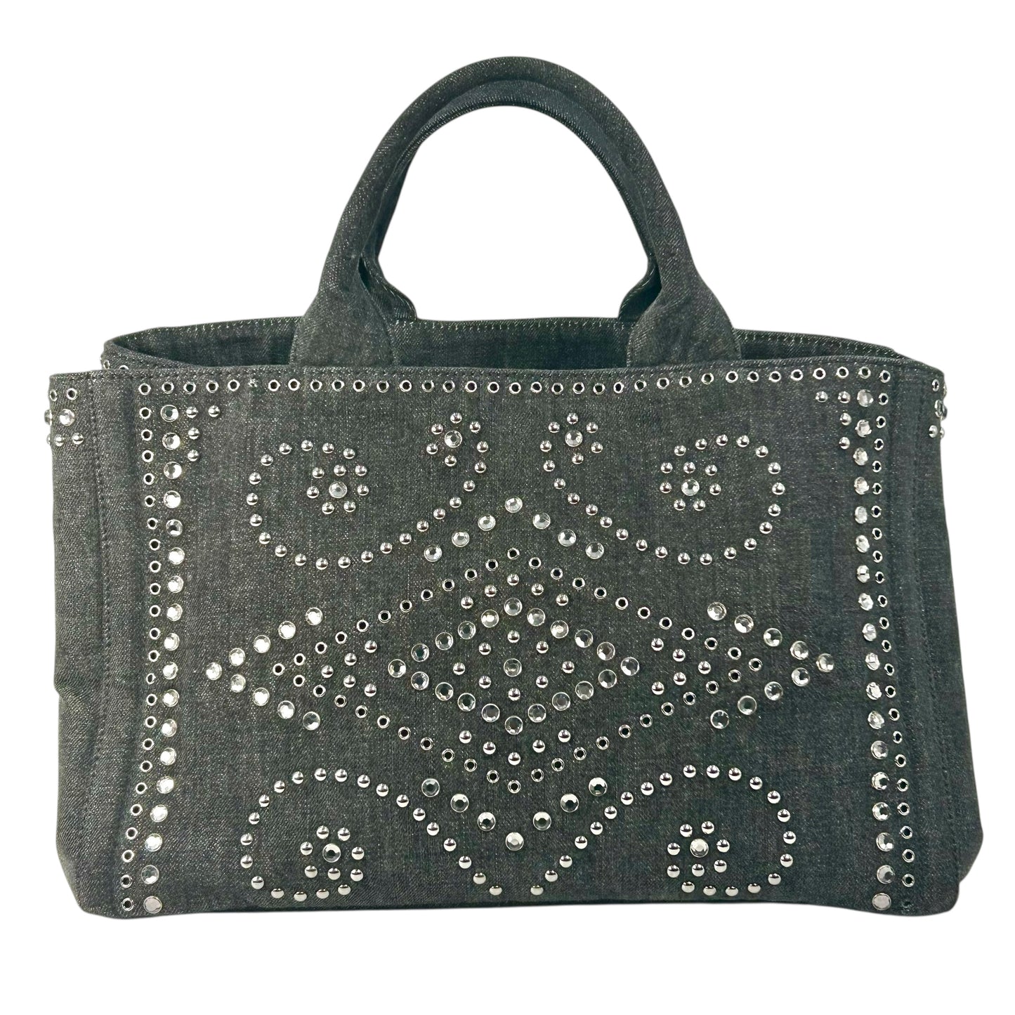 PRADA Canapa Rhinestone Handbag - Charcoal Grey 