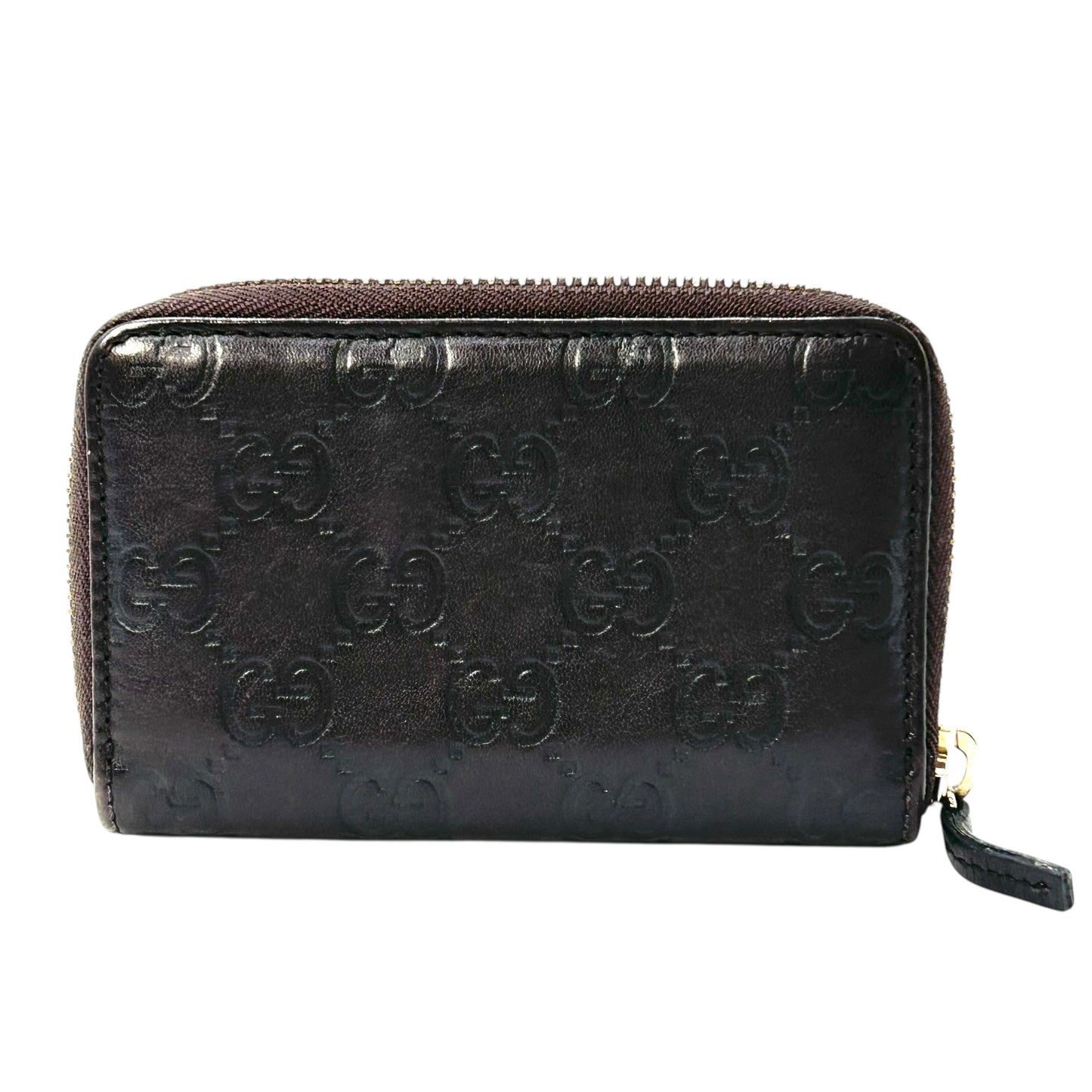 GUCCI Guccissima Card Case Compact Wallet - Dark Brown 