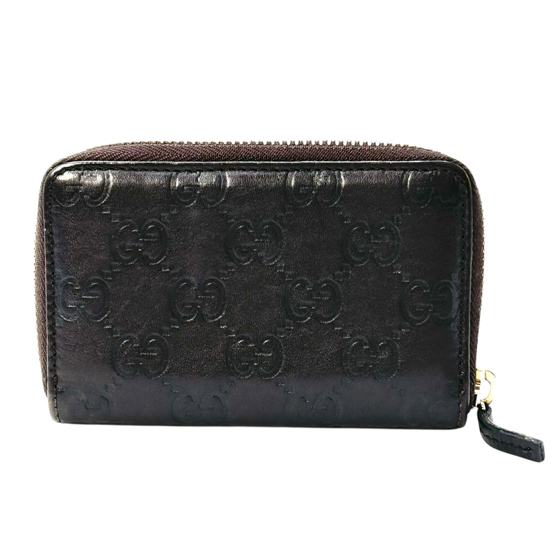 GUCCI Guccissima Card Case Compact Wallet - Dark Brown 