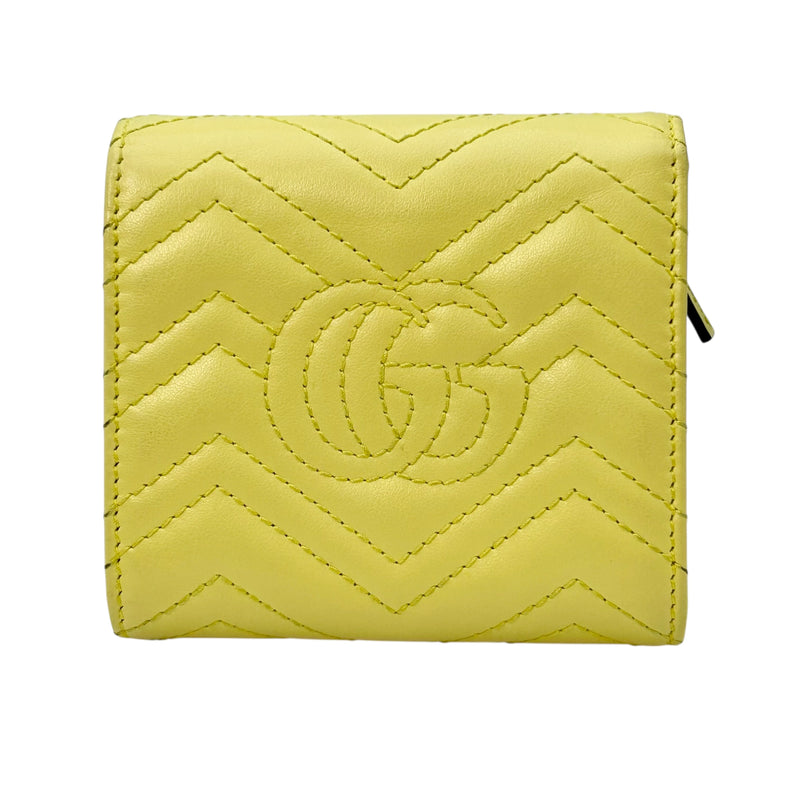 GUCCI GG Marmont Leather Bi-fold Compact Wallet - Yellow 