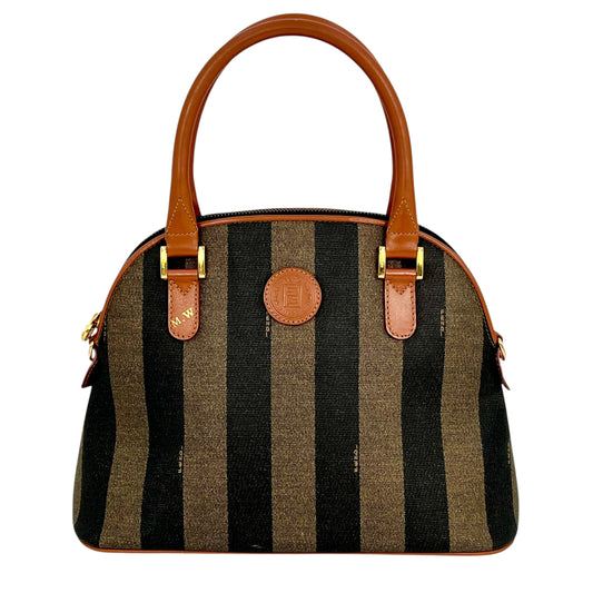FENDI Pecan Logo Stripe Handbag - Brown 
