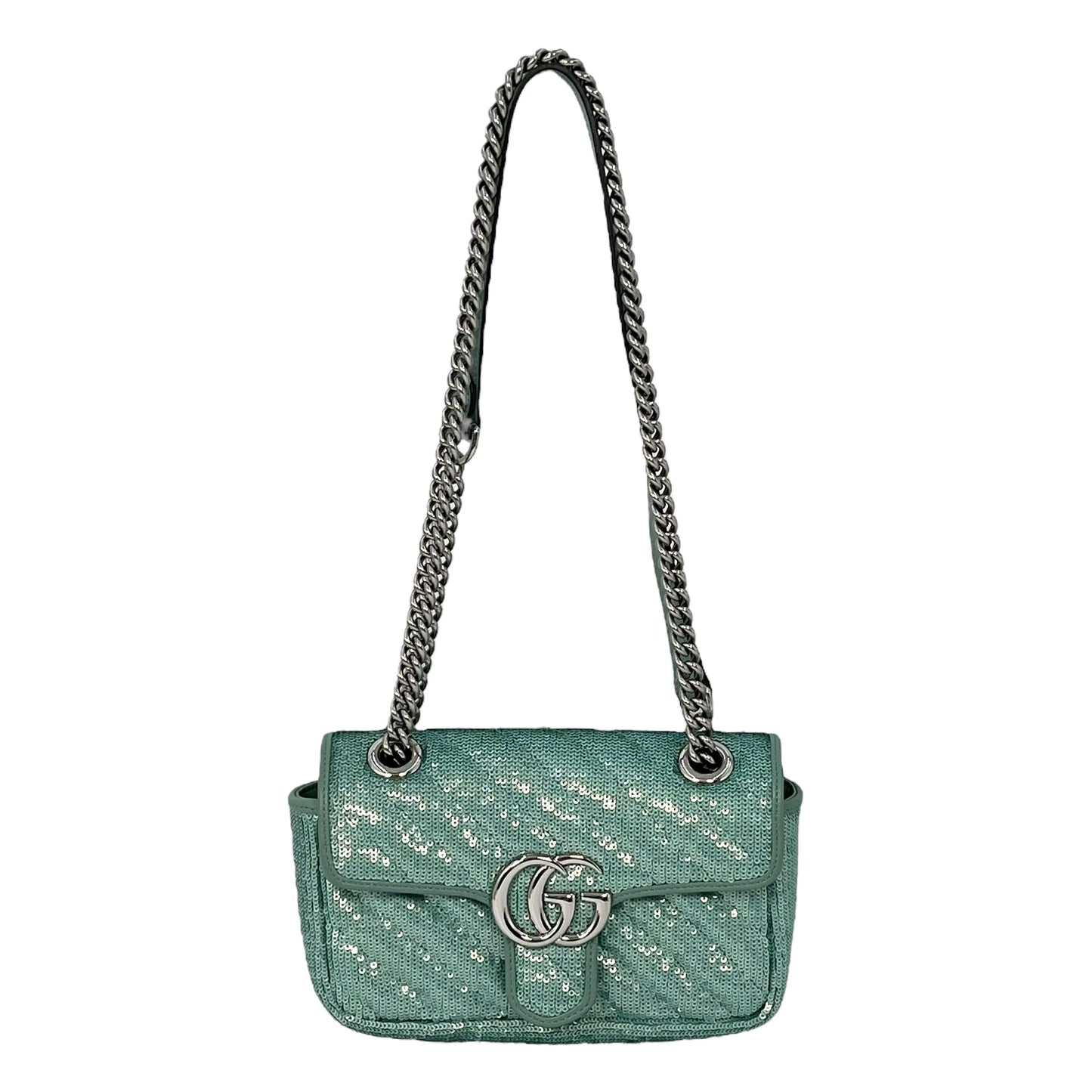 GUCCI GG Marmont Mini Sequin Shoulder Bag - Mint Green 