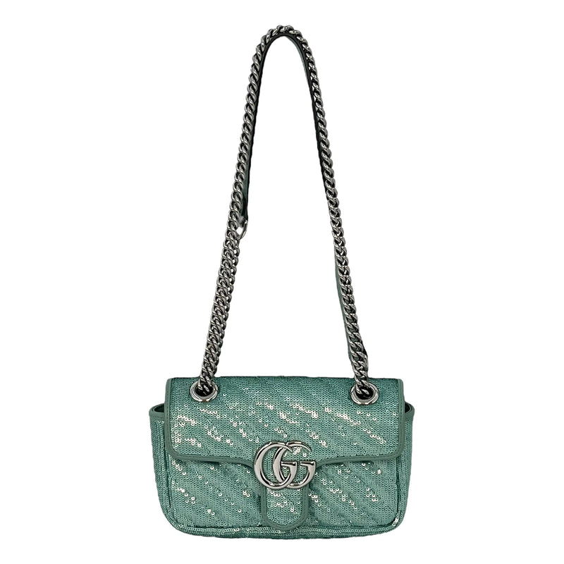 GUCCI GG Marmont Mini Sequin Shoulder Bag - Mint Green 