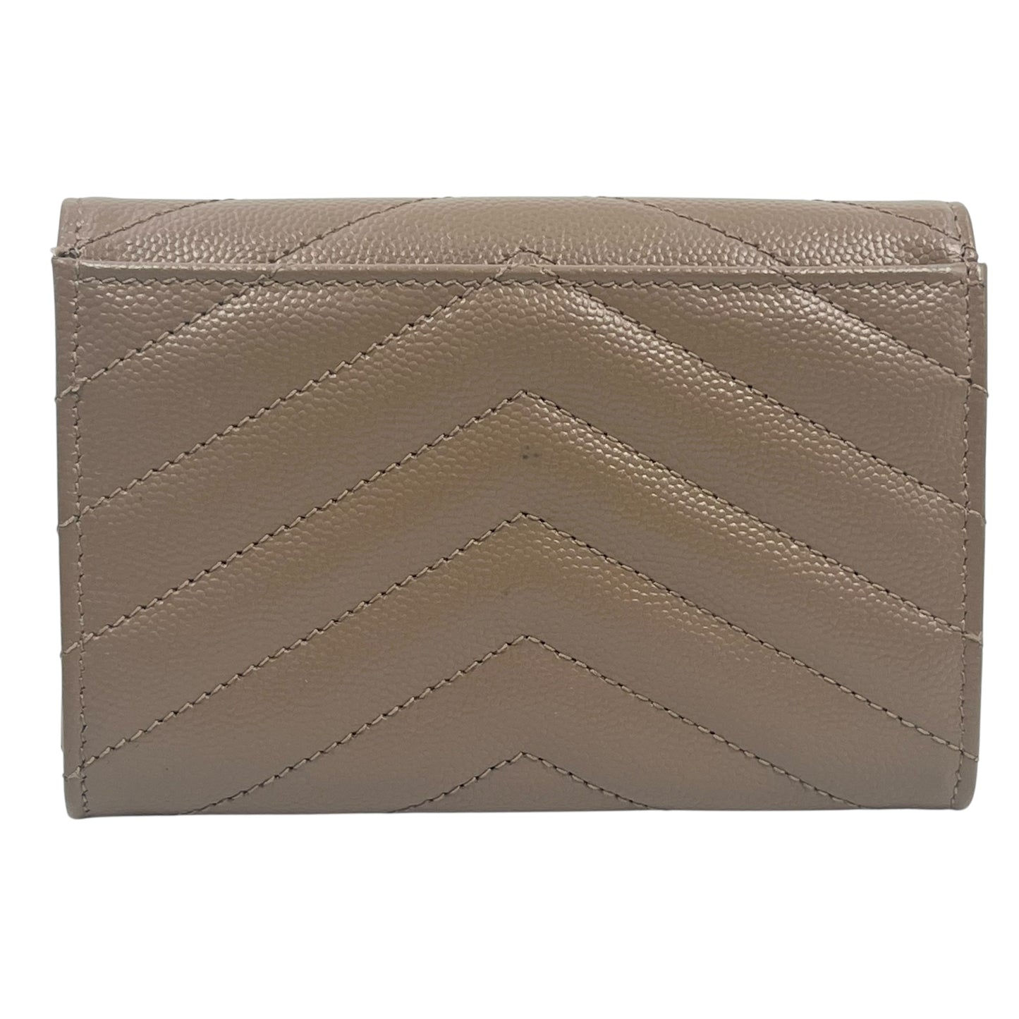 Saint Laurent Cassandra Matelasse Card Case Tri-fold Compact Wallet - Beige 