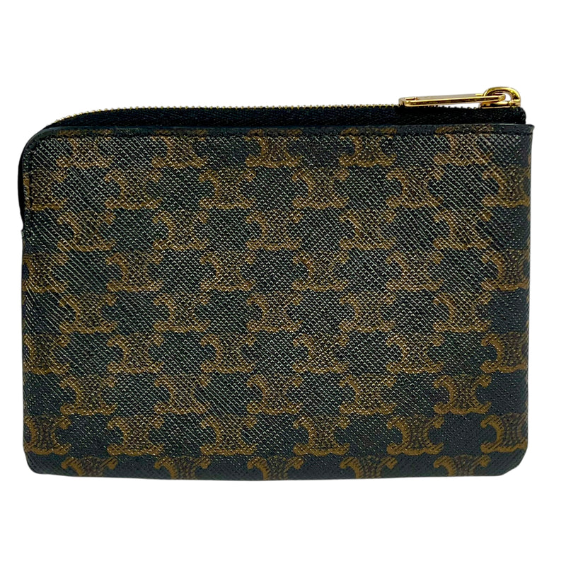 CELINE Triomphe Logo Coin Case &amp; Key Case - Dark Brown 