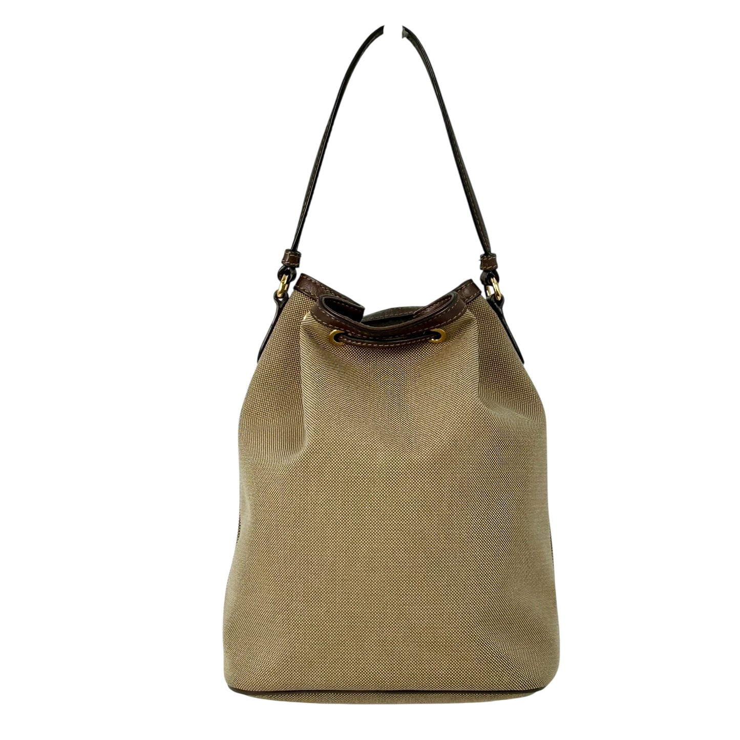 PRADA ロゴ ジャカード キャンバス ドローストリング ハンドバッグ バケットバッグ - ブラウン