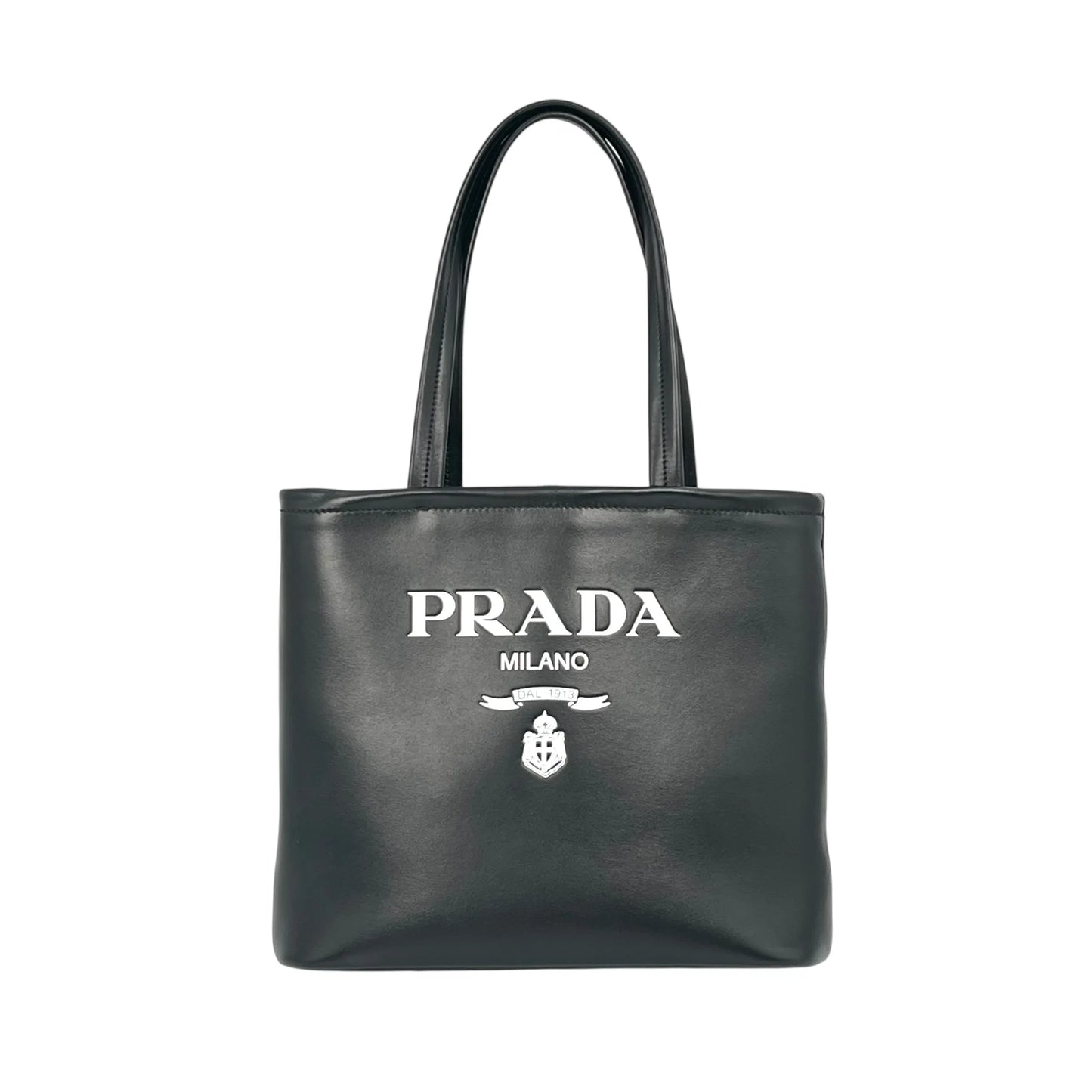 PRADA Soft Calf Leather Tote Bag/Shoulder Bag - Black 
