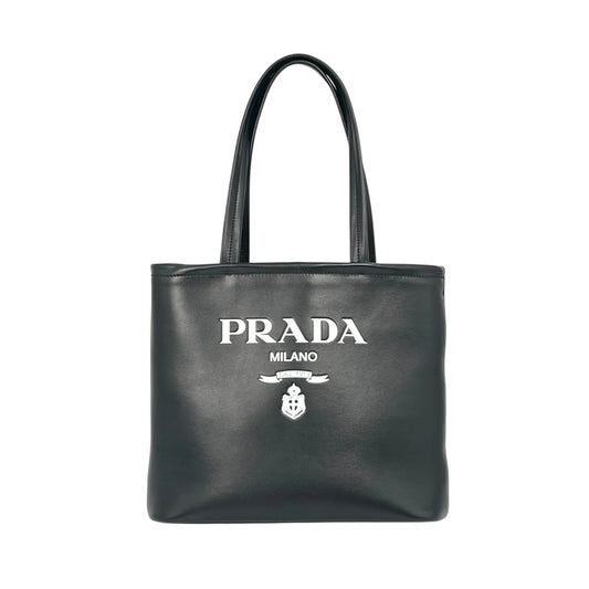 PRADA Soft Calf Leather Tote Bag/Shoulder Bag - Black 