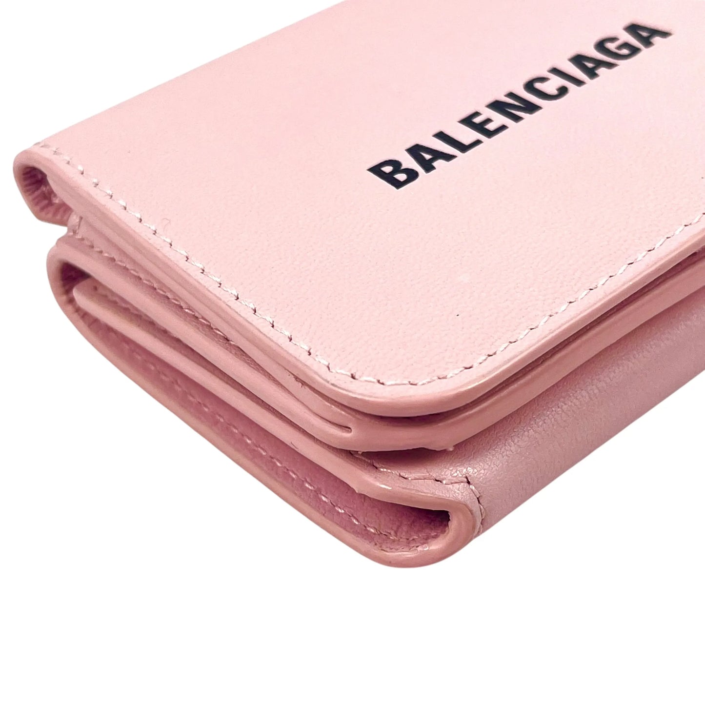 BALENCIAGA Cash Mini Leather Tri-fold Compact Wallet - Pink