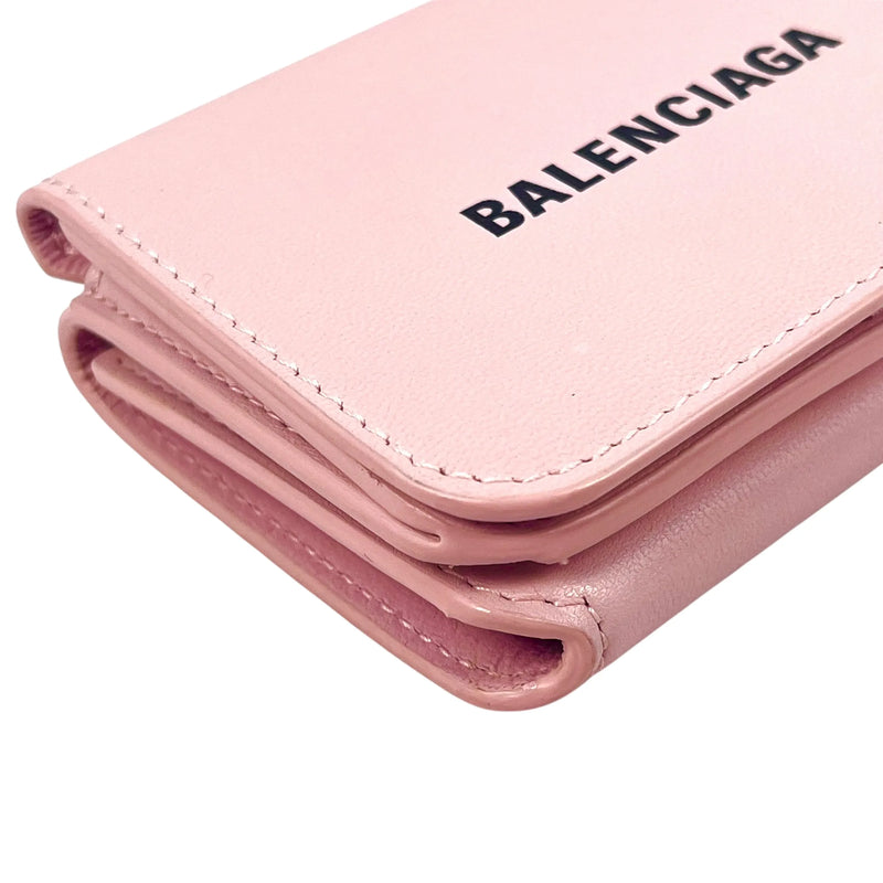 BALENCIAGA Cash Mini Leather Tri-fold Compact Wallet - Pink