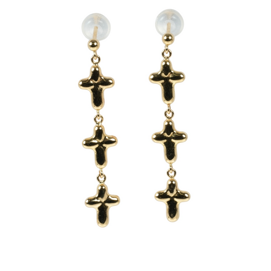 Triple Cross Earrings - 18KYG - 06680 