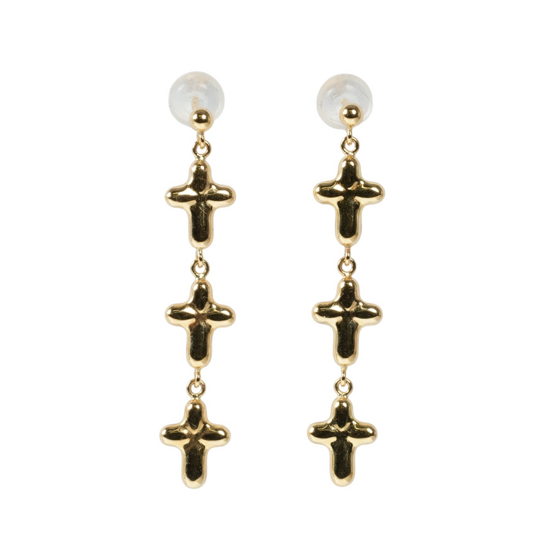 Triple Cross Earrings - 18KYG - 06679