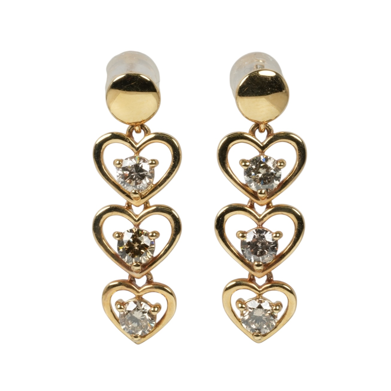 Triple Heart Diamond 1.000cts Earrings - 18KYG - 06683 