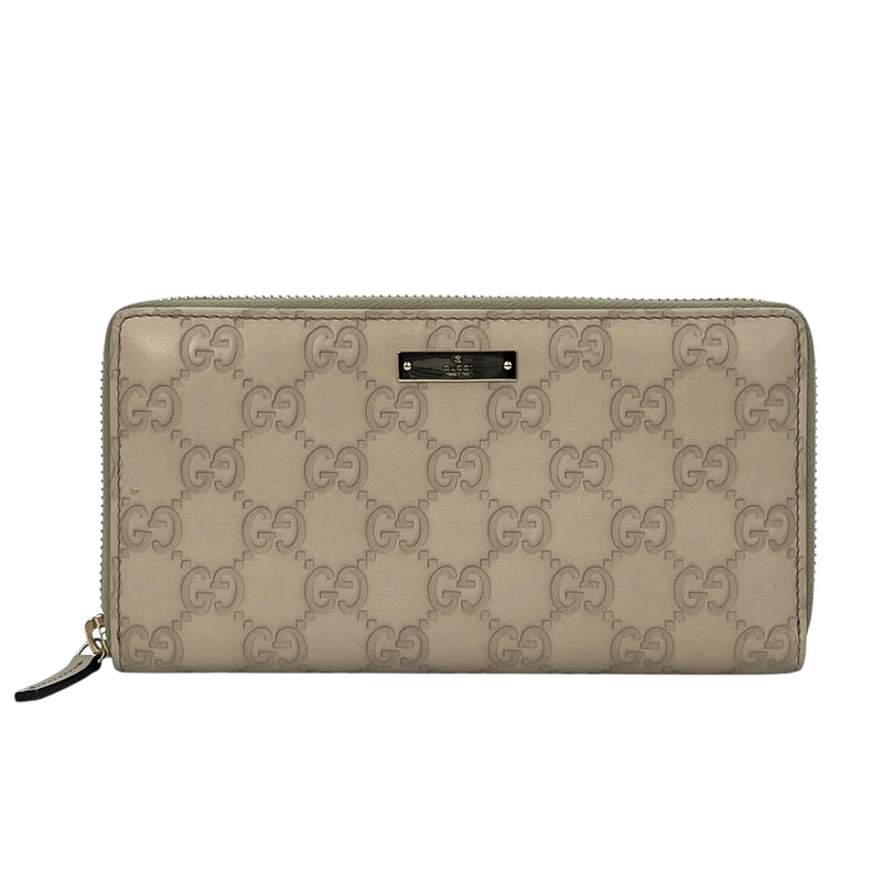 GUCCI Leather Round Zip Long Wallet - Beige 