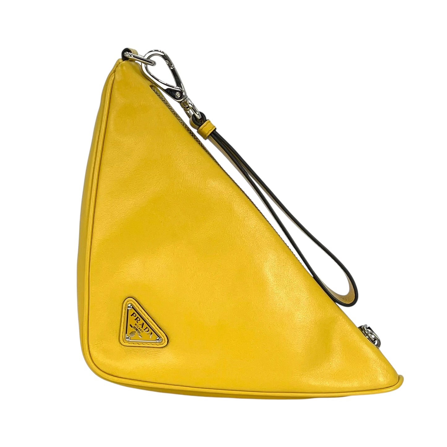 Prada Triangle Leather Clutch Bag - Yellow 