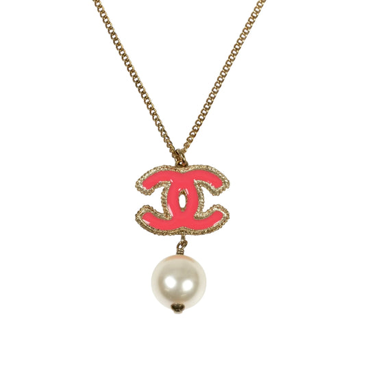 CHANEL CC ロゴ フェイクパール ネックレス - ピンク - メタル