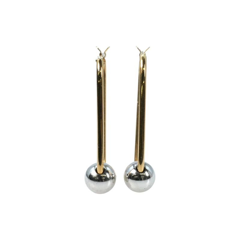 Silver ball earrings - 18KYG / 18KWG - 30887 