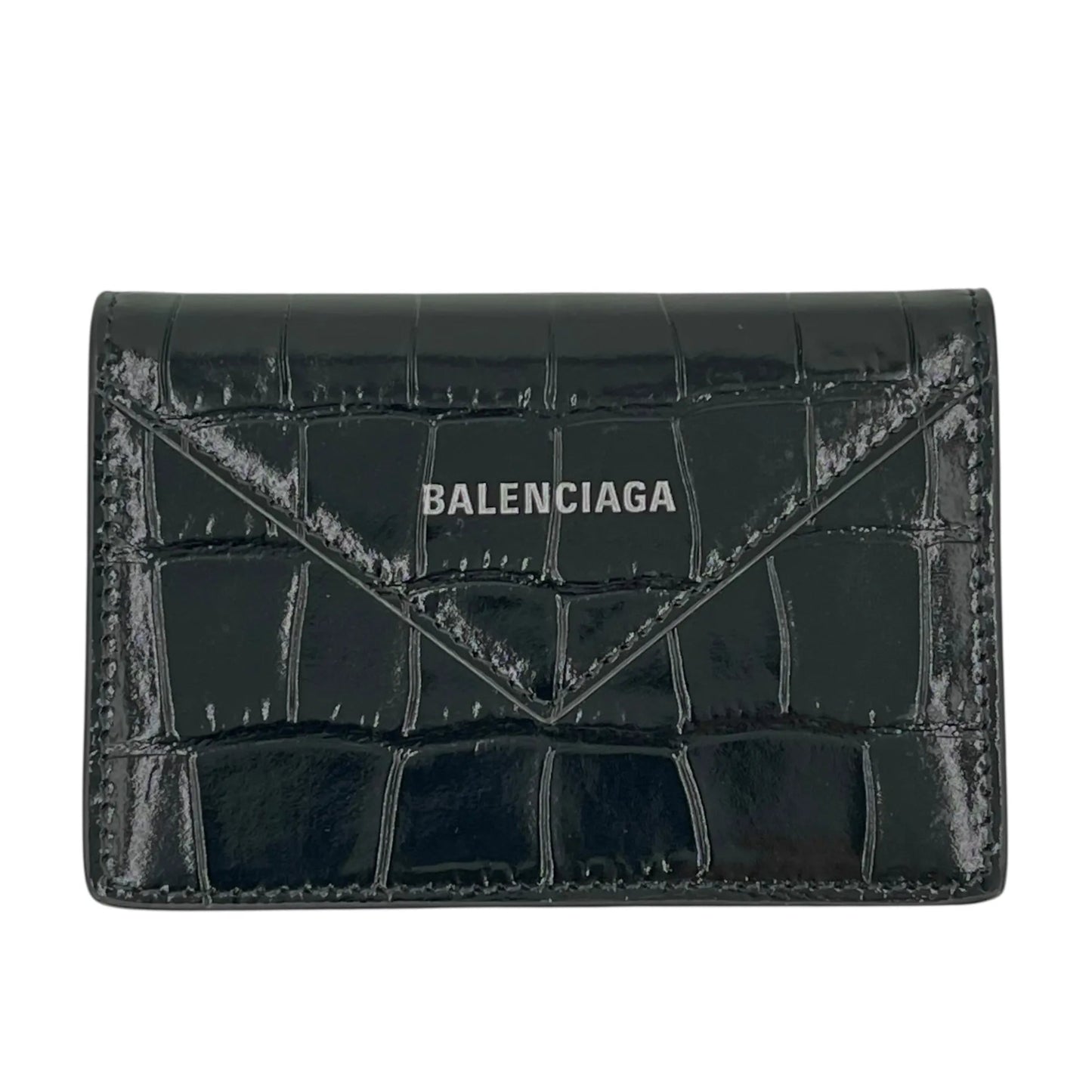 BALENCIAGA Crocodile Paper Card Case - Black 