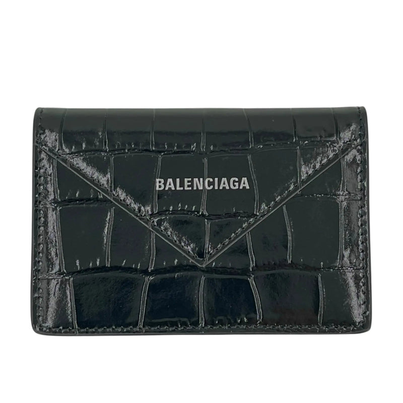 BALENCIAGA Crocodile Paper Card Case - Black 