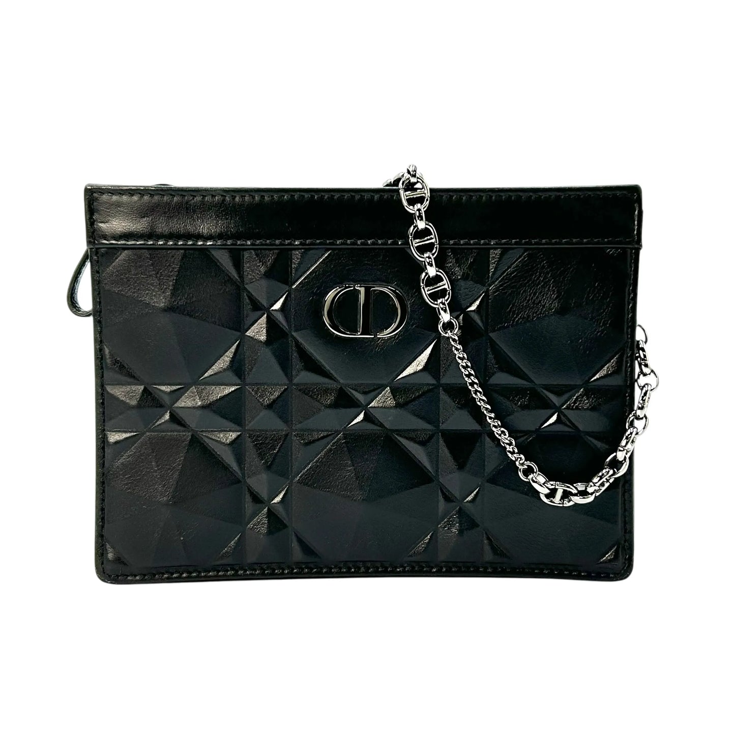 Dior Caro Chain Pouch Cannage Calfskin Chain Wallet Shoulder Bag - Black 