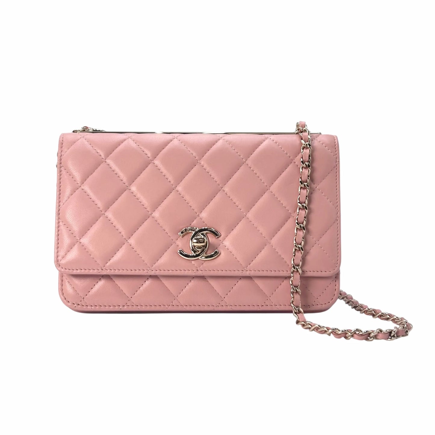 CHANEL Lambskin Chain Wallet - Baby Pink 