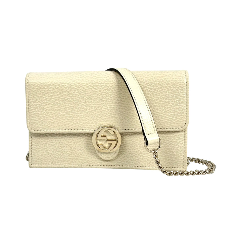 GUCCI Interrocking G Chain Wallet Shoulder Bag - Cream White 
