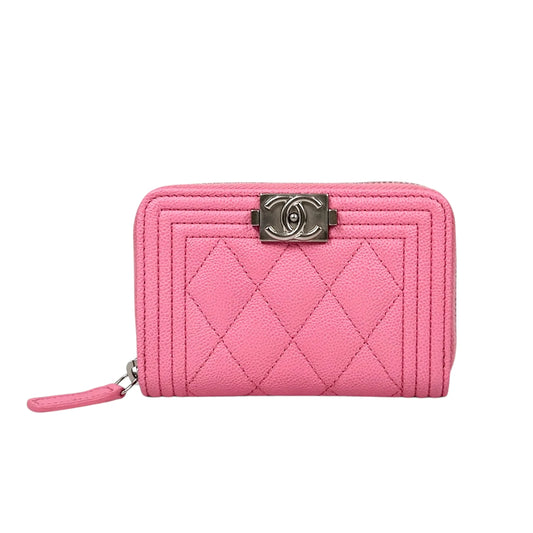 CHANEL Boy Chanel Zippy Coin Case Compact Wallet in Caviar Skin - Pink 