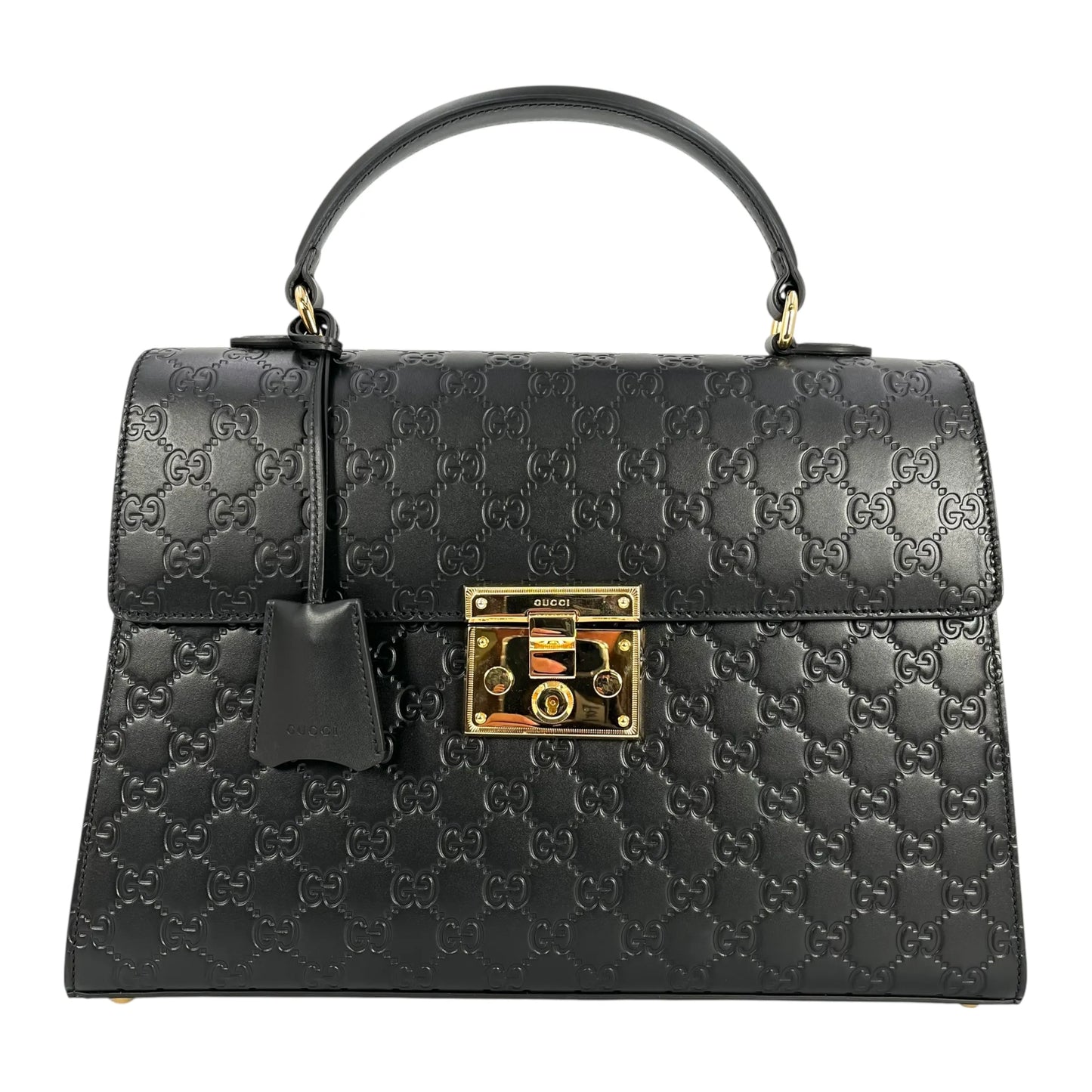 GUCCI Guccissima Padlock Top Handle Leather Hand Bag - Black 