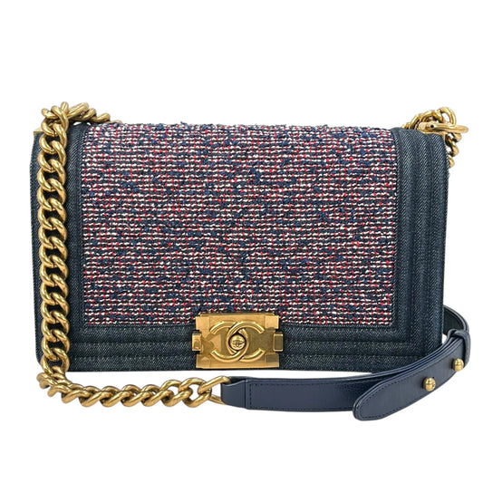 CHANEL Boy Flap Bag Chain Shoulder Bag - Navy 