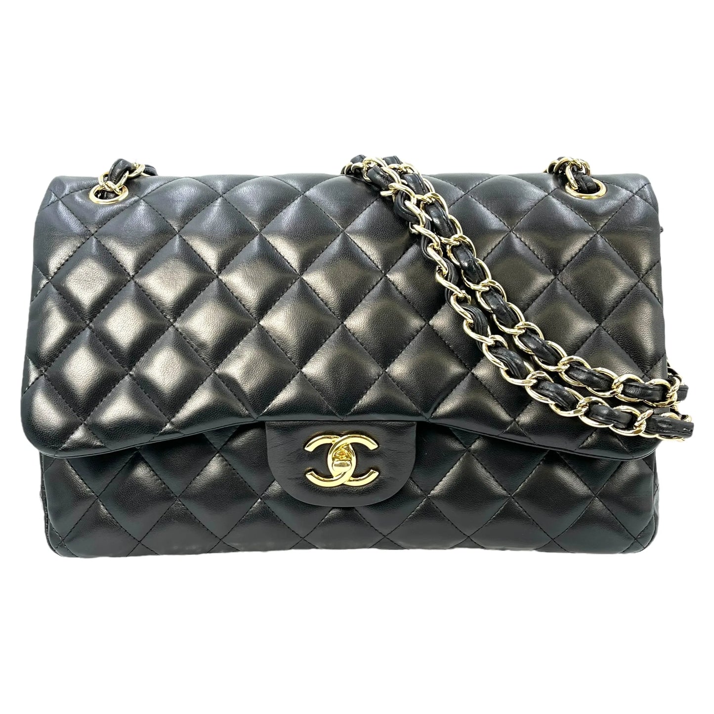 CHANEL Matelasse W-flap Chain Shoulder Bag - Black 