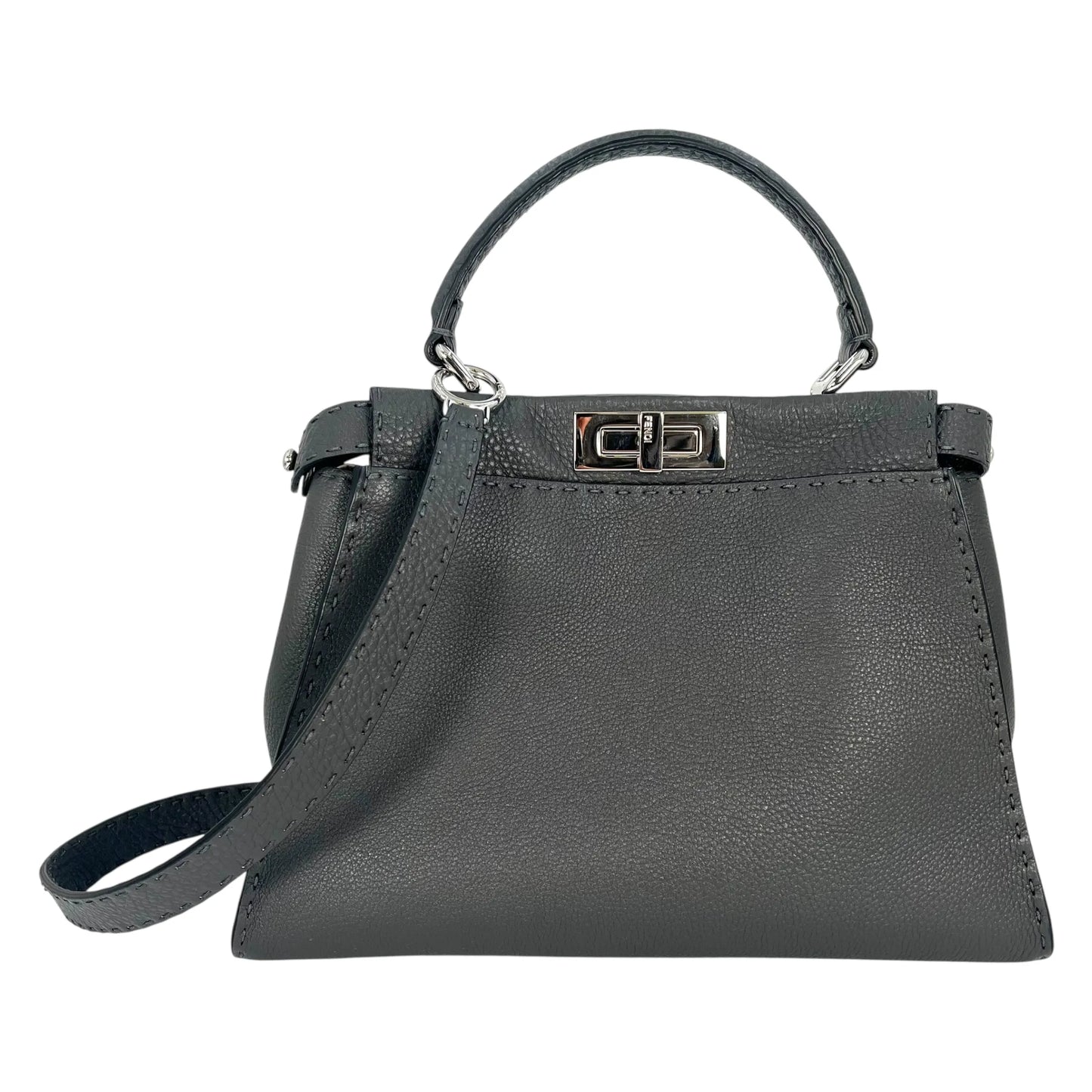 FENDI Peekaboo Leather Handbag/Shoulder Bag - Grey 