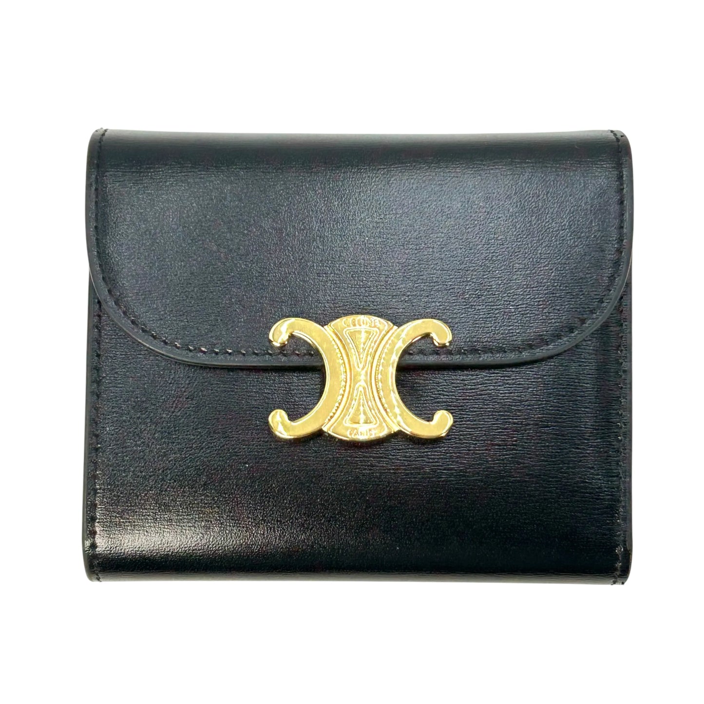 CELINE Triomphe Compact Tri-fold Wallet - Black - 35348 