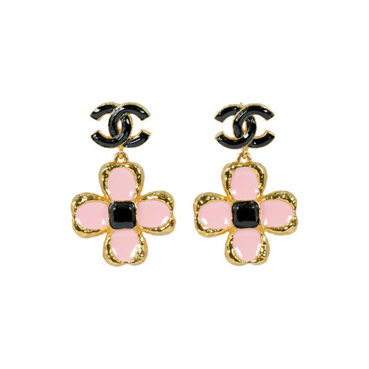 CHANEL Flower Motif Earrings L23K - Black and Pink - Metal 