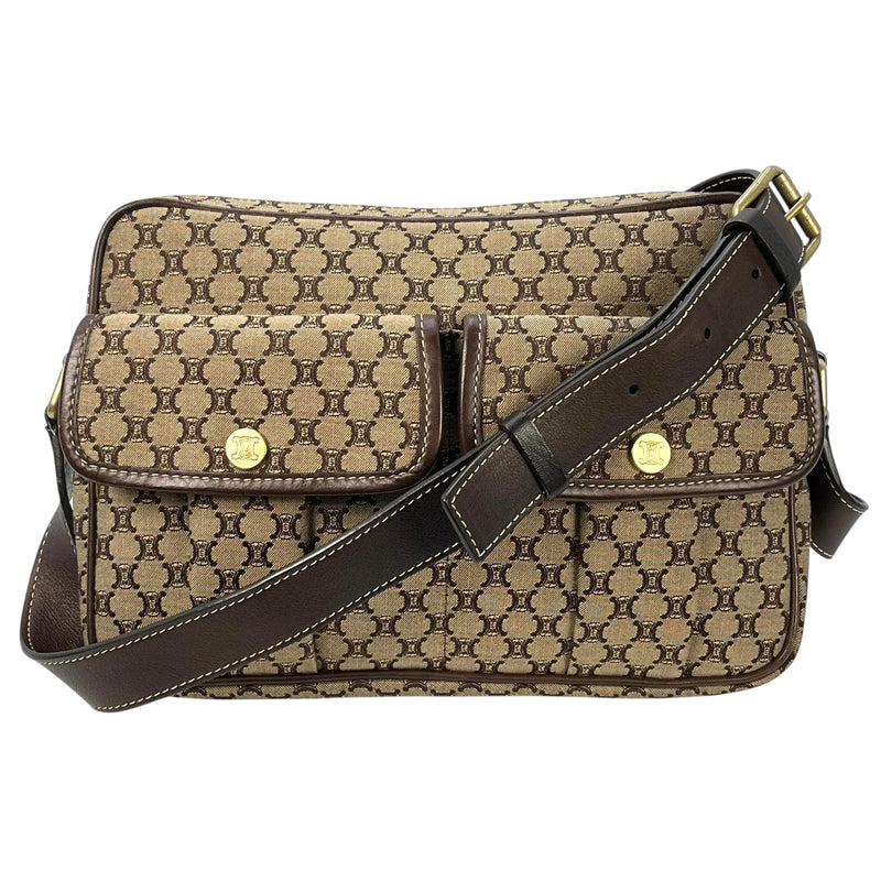 Celine Canvas Macadam Shoulder Bag - Brown 