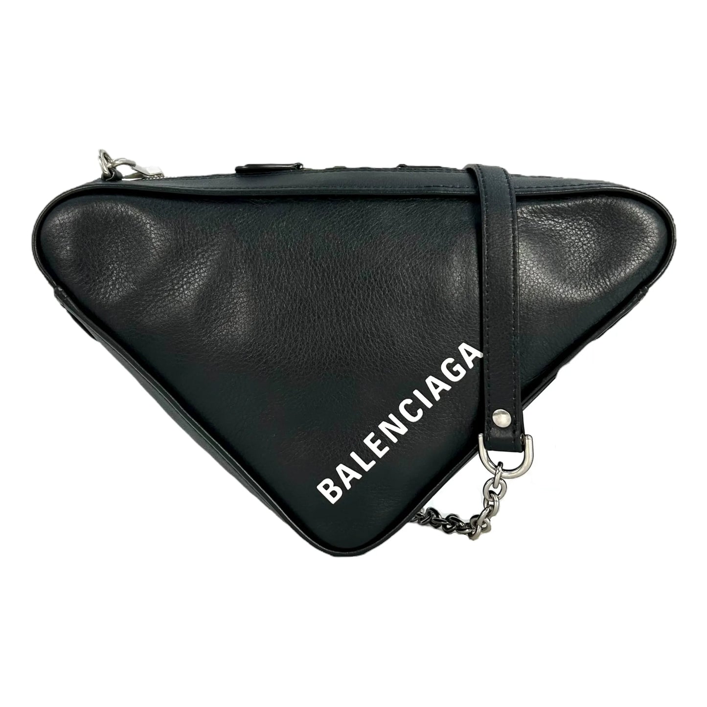 BALENCIAGA Triangle Leather Chain Shoulder Bag - Black 