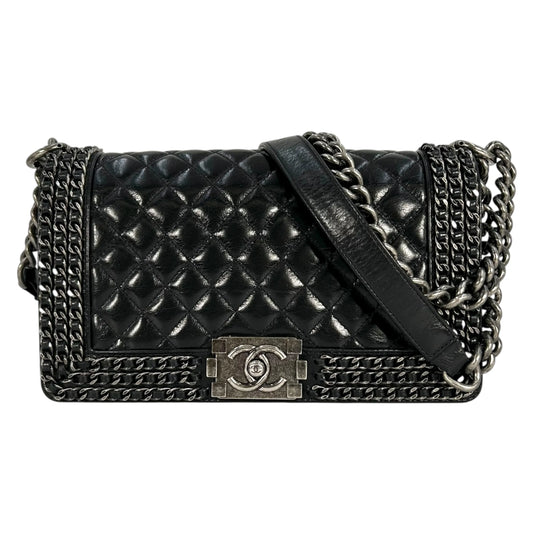 CHANEL Boy Chanel Leather Chain Shoulder Bag - Black 