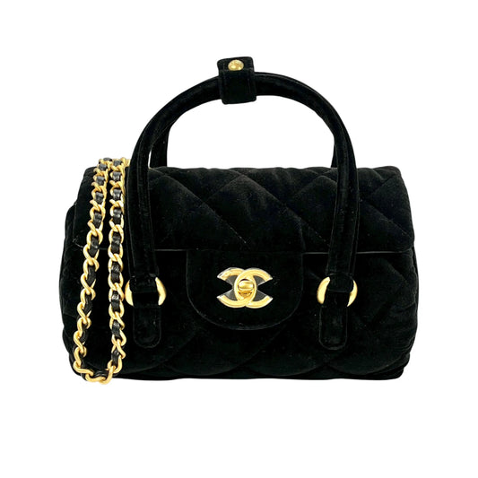 CHANEL Matelasse Boston Velvet Mini Shoulder Bag - Black 