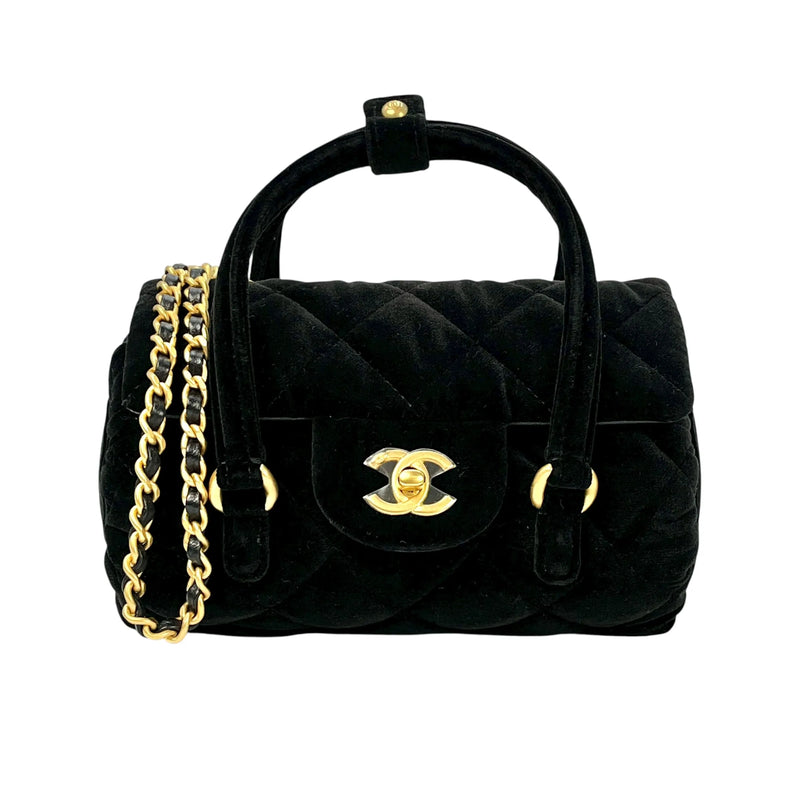 CHANEL Matelasse Boston Velvet Mini Shoulder Bag - Black 