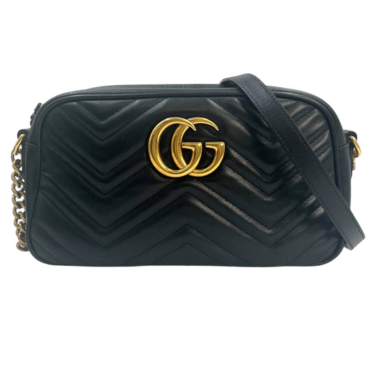 GUCCI GG Marmont Leather Shoulder Bag - Black 