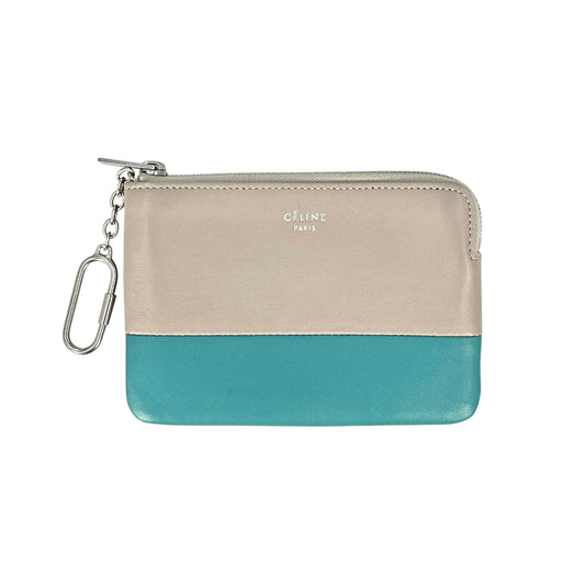 CELINE バイカラー キーリング コインケース - グレー × ブルー