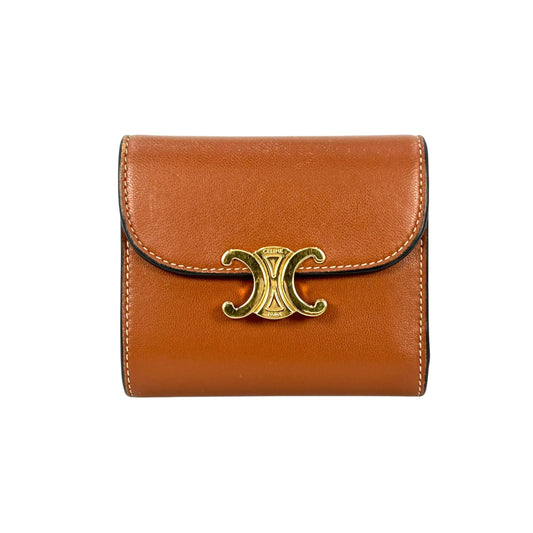 CELINE Triomphe Calfskin Small Compact Wallet - Brown 