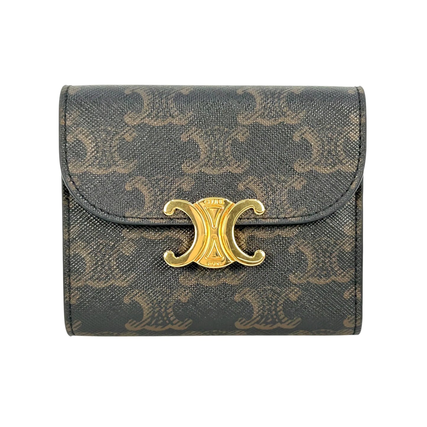 CELINE Triomphe Canvas Small Flap Compact Wallet - Dark Brown 