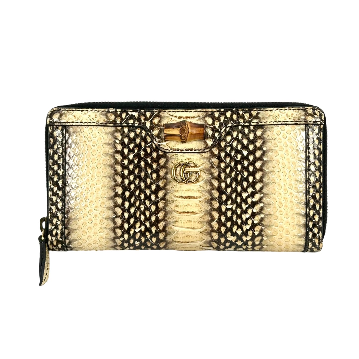 GUUCI Bamboo Round Zip Long Wallet - Beige x Brown 