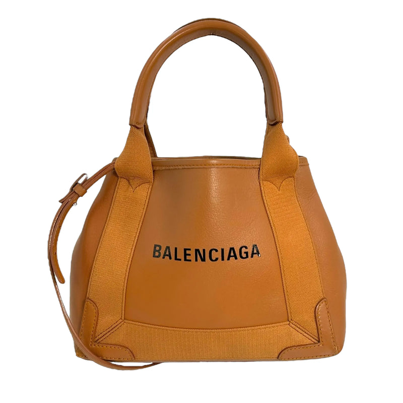 BALENCIAGA Navy Cabas Leather Handbag/Shoulder Bag - Brown 